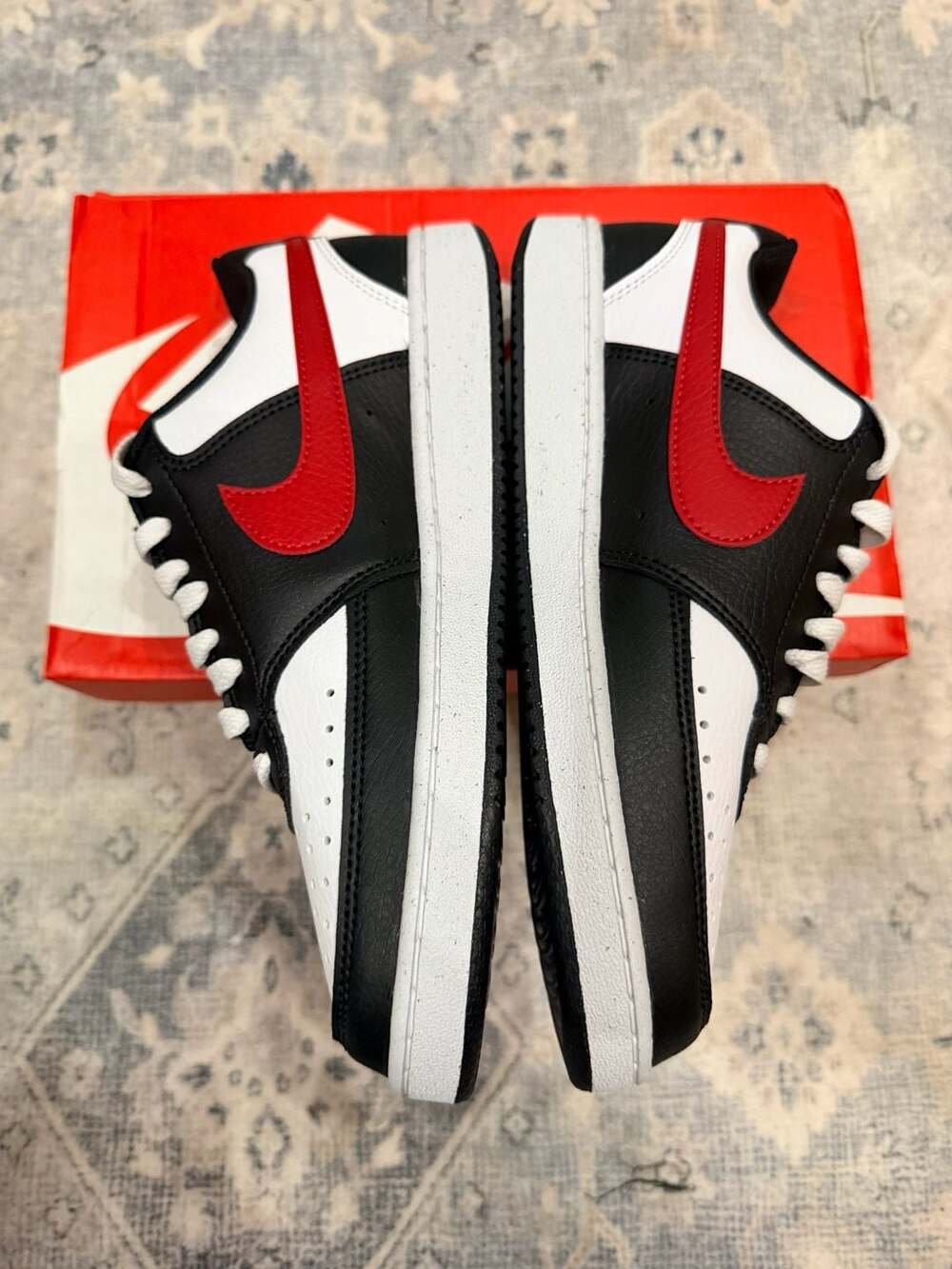 Nike Court Vision Low Next Nature Sneakers Black White Red- 7W/5.5Y - Picture 4 of 10